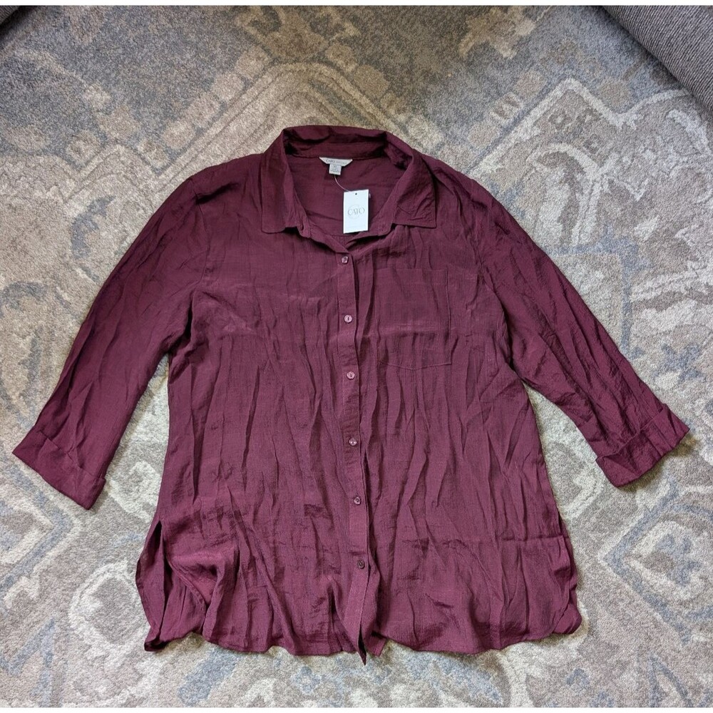 CATO WOMENS SIZE XL MAROON 3/4 SLEEVE TUNIC TOP BLOUSE FORMAL OFFICE